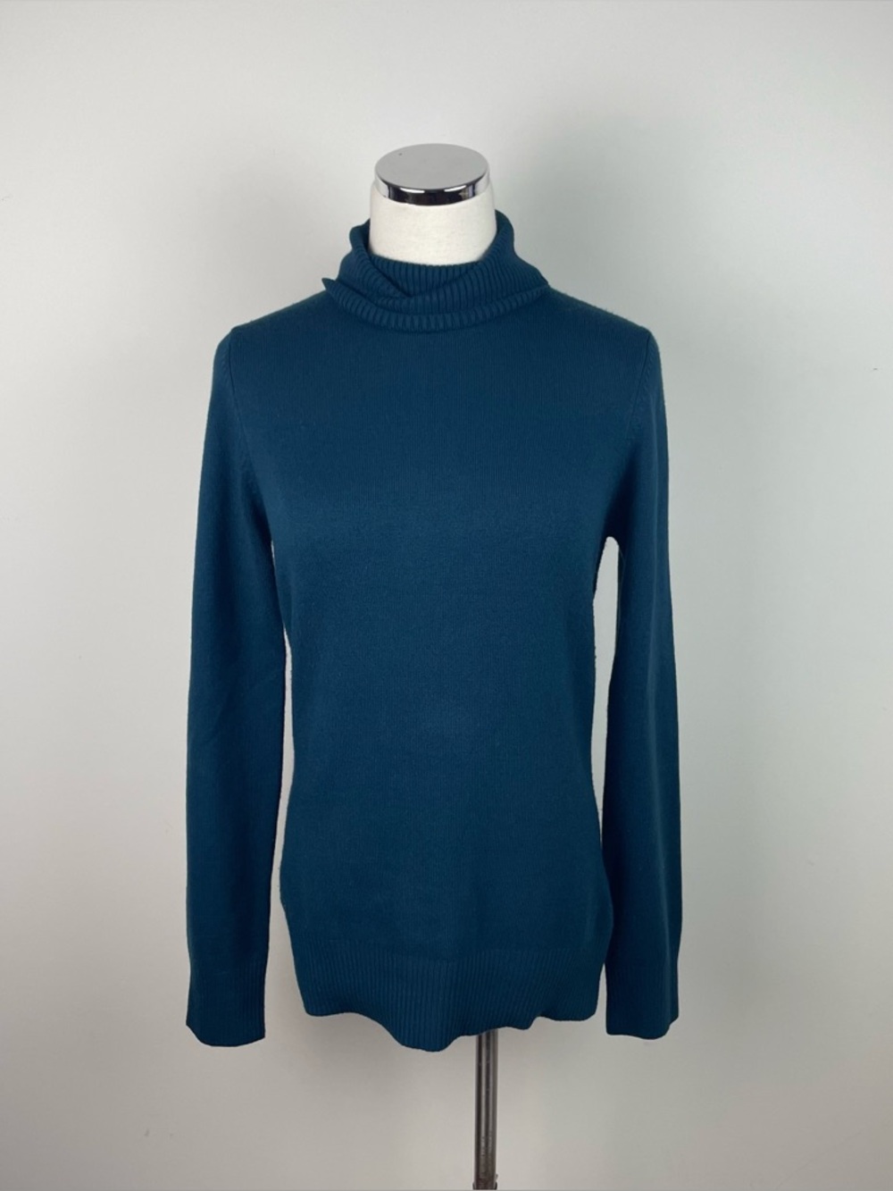 French Connection Blue Ribbed Knit Turtleneck Long Sleeve Sweater Medium Women